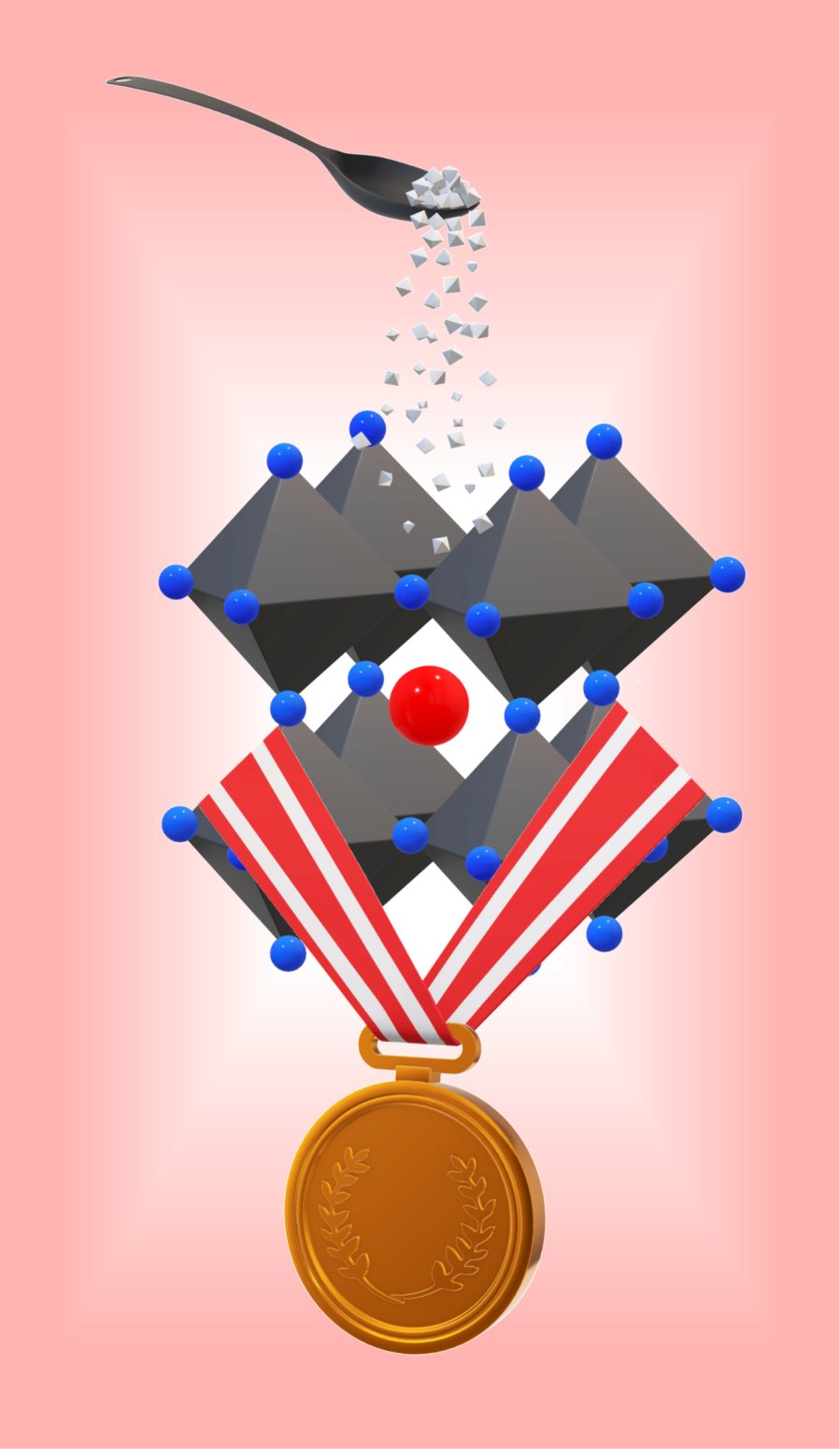 graphic depicting perovskite crystals and a gold medal