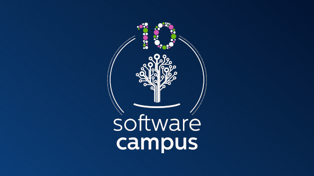 graphic with text '10 software campus' and a tree